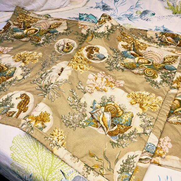 Lovely Coastal Beach Custom Made Bed Scarf Table Runner Shells Coral 25" X 91" - Picture 5 of 9